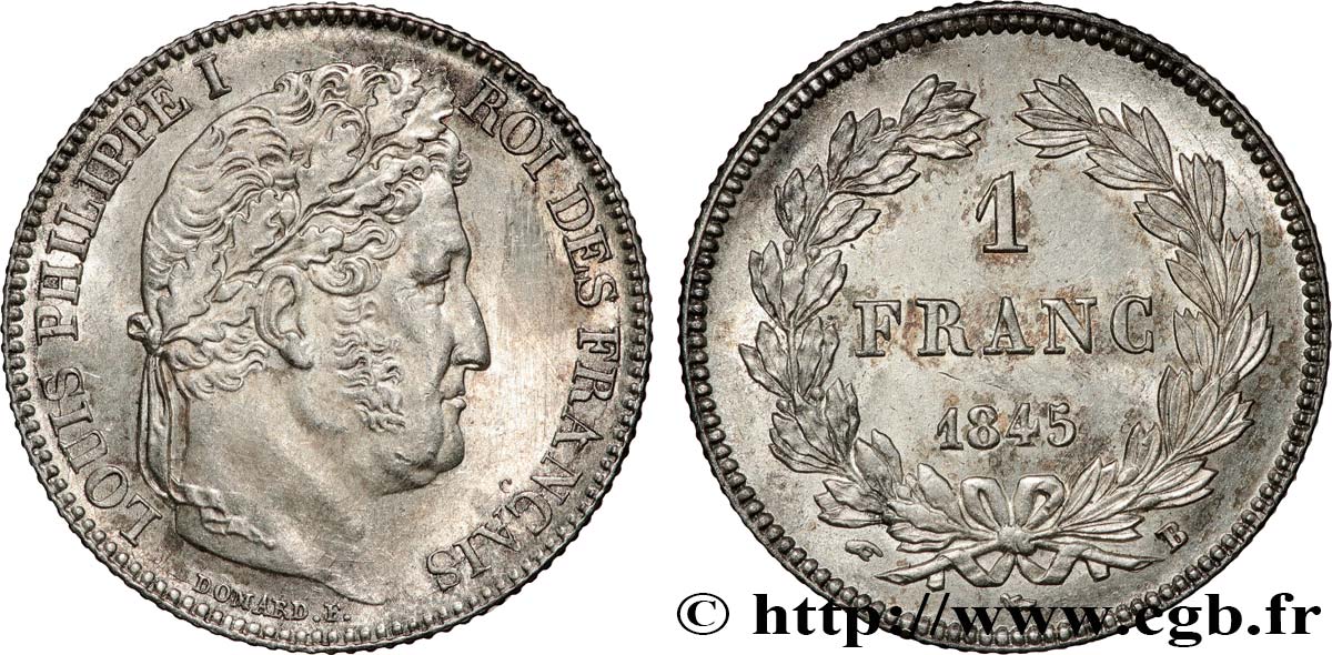 1 franc Louis-Philippe, couronne de chêne 1845 Rouen F.210/101 TTB+ 