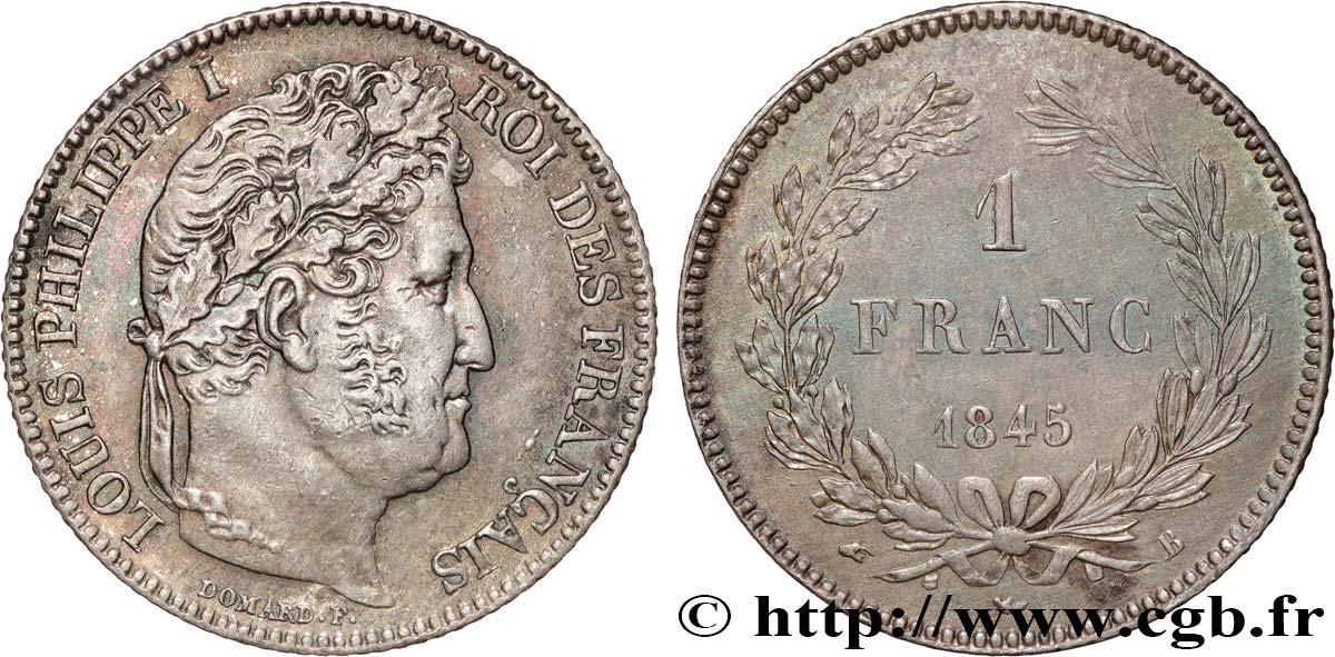 1 franc Louis-Philippe, couronne de chêne 1845 Rouen F.210/101 TTB+ 