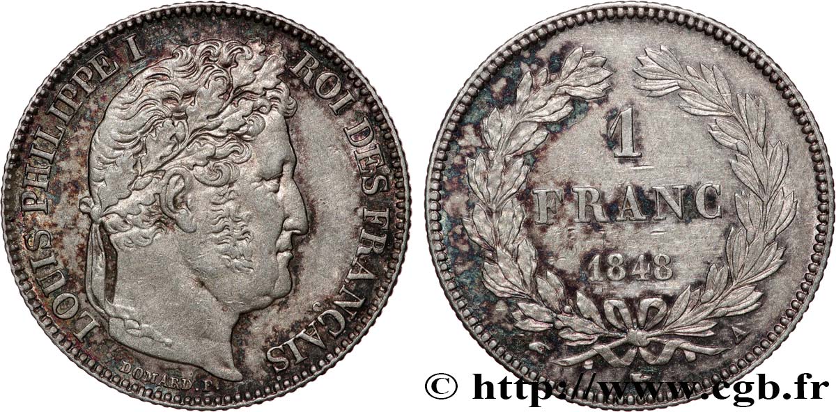 1 franc Louis-Philippe, couronne de chêne 1848 Paris F.210/113 TTB+ 
