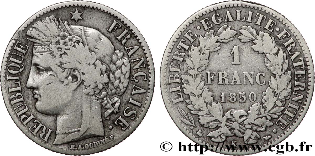 1 franc Cérès, IIe République 1850 Bordeaux F.211/8 S 