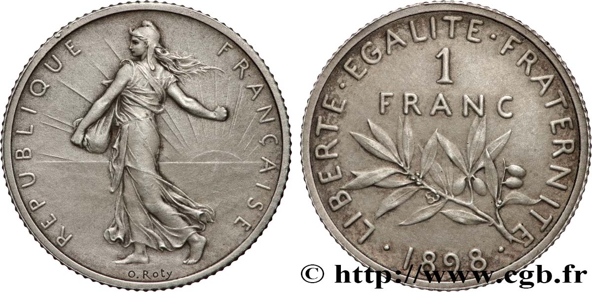 1 franc Semeuse, flan mat, vieil argent 1898 Paris F.217/2 MS63 