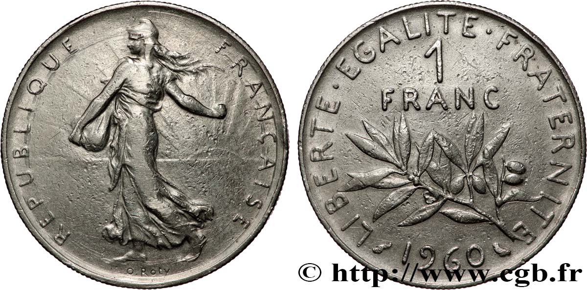 1 franc Semeuse, nickel, frappe médaille 1960 Paris F.226/4 var. BC+ 