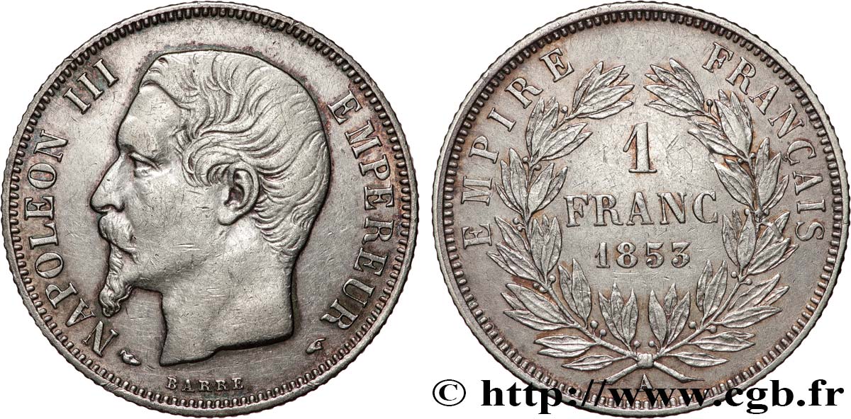 1 franc Napoléon III, tête nue 1853 Paris F.214/1 TTB 