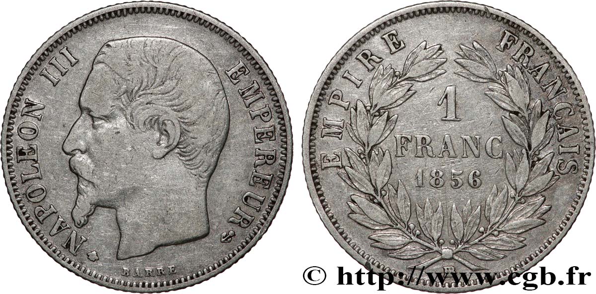 1 franc Napoléon III, tête nue  1856 Strasbourg F.214/7 TB 