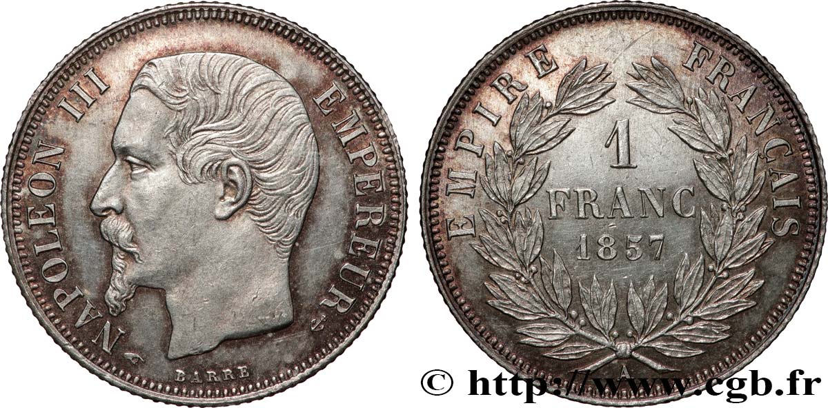 1 franc Napoléon III, tête nue 1857 Paris F.214/10 fST63 