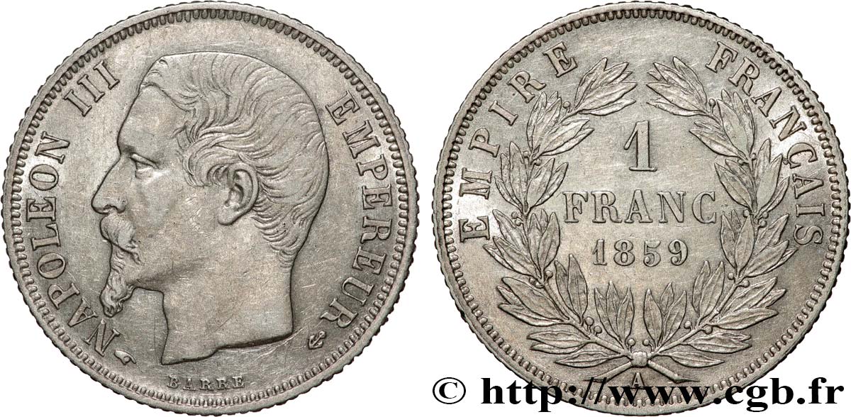 1 franc Napoléon III, tête nue 1859 Paris F.214/12 SS 