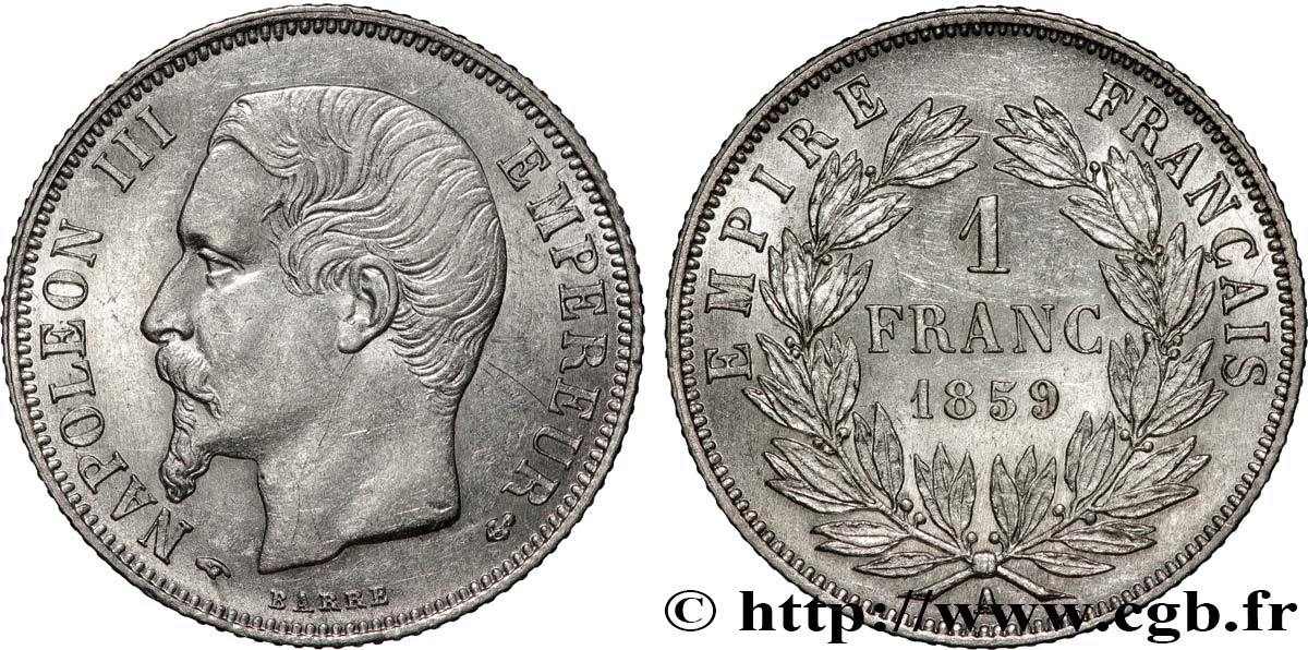 1 franc Napoléon III, tête nue 1859 Paris F.214/12 SUP 