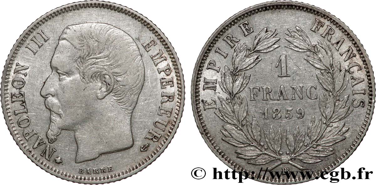1 franc Napoléon III, tête nue  1859 Strasbourg F.214/13 XF 