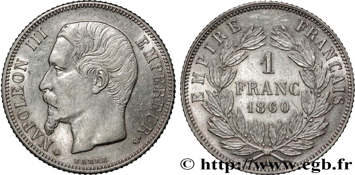 1 franc Napoléon III, tête nue 1860 Paris F.214/15 TTB+ 