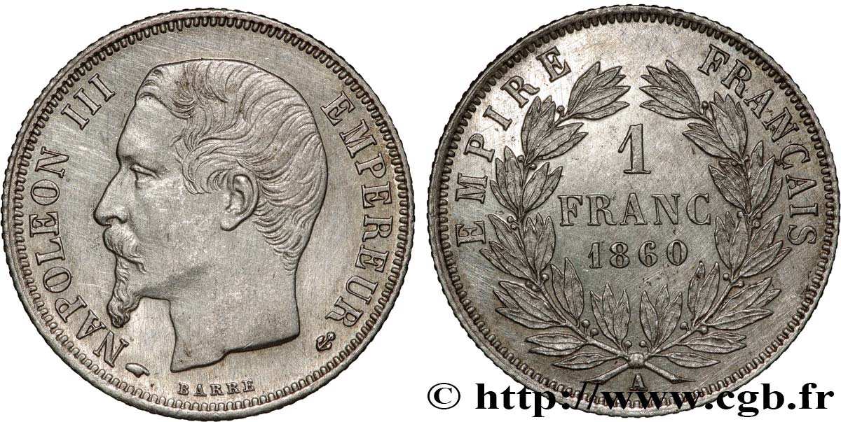 1 franc Napoléon III, tête nue 1860 Paris F.214/14 SUP 