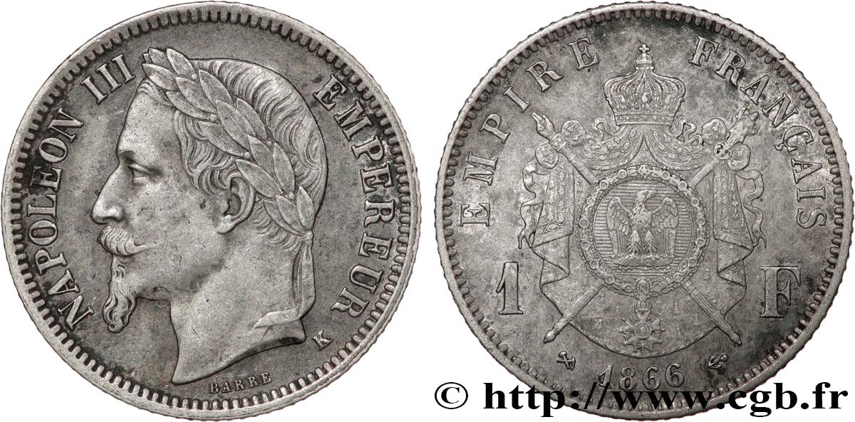 1 franc Napoléon III, tête laurée 1866 Bordeaux F.215/5 TTB 