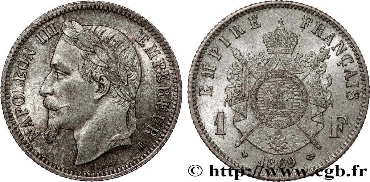 1 franc Napoléon III, tête laurée 1869 Strasbourg F.215/15 SUP62 