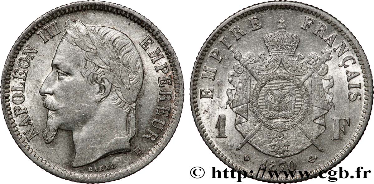 1 franc Napoléon III, tête laurée 1870 Strasbourg F.215/16 AU 