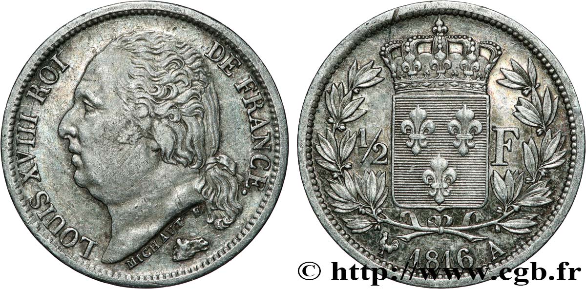 1/2 franc Louis XVIII 1816 Paris F.179/1 TTB/SUP 