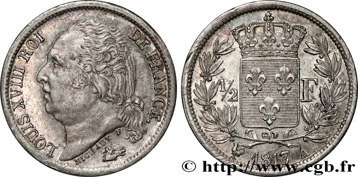 1/2 franc Louis XVIII 1817 Paris F.179/9 SUP58 