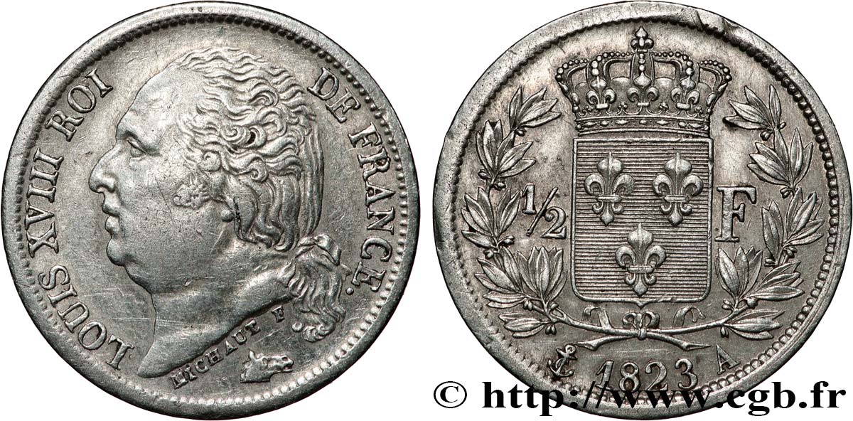 1/2 franc Louis XVIII 1823 Paris F.179/34 MBC+ 