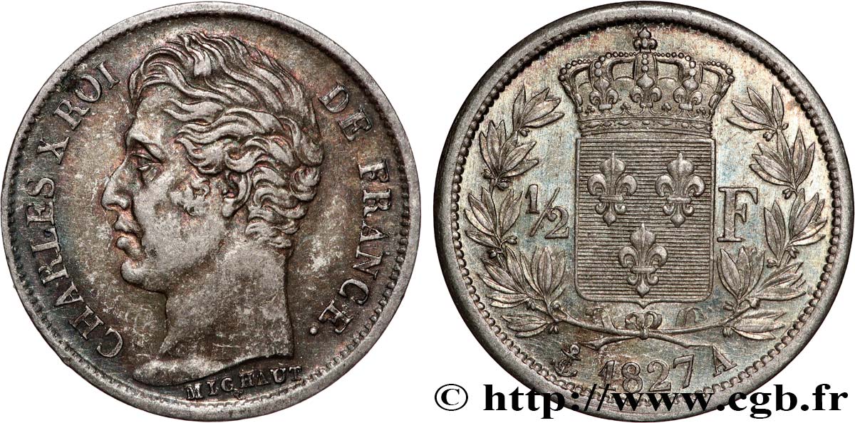 1/2 franc Charles X 1827 Paris F.180/13 SUP58 