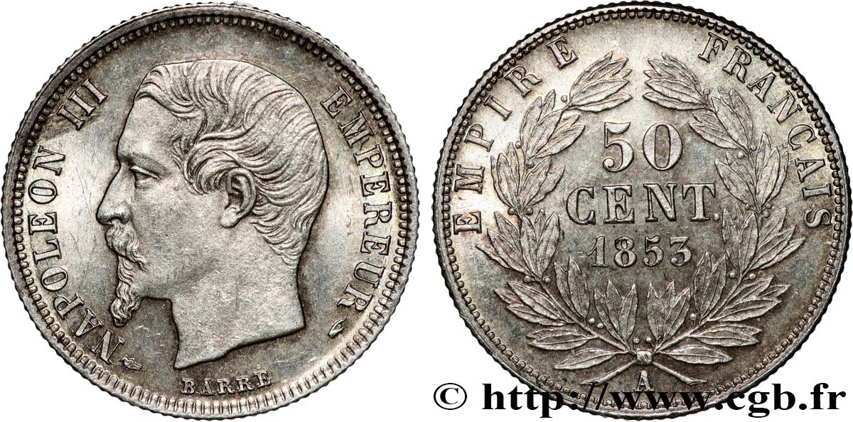 50 centimes Napoléon III, tête nue 1853 Paris F.187/1 SC63 