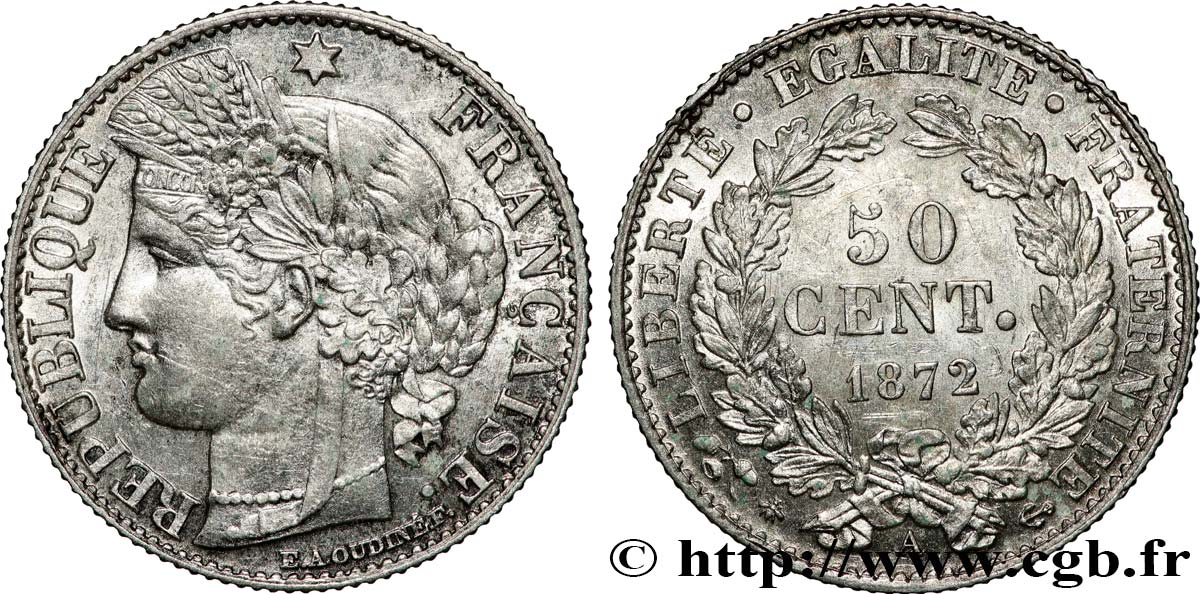 50 centimes Cérès, IIIe République 1872 Paris F.189/3 TTB+ 
