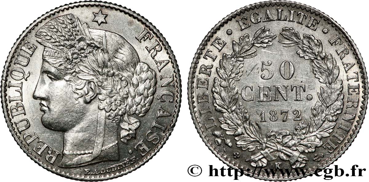 50 centimes Cérès, IIIe République 1872 Bordeaux F.189/4 SUP 