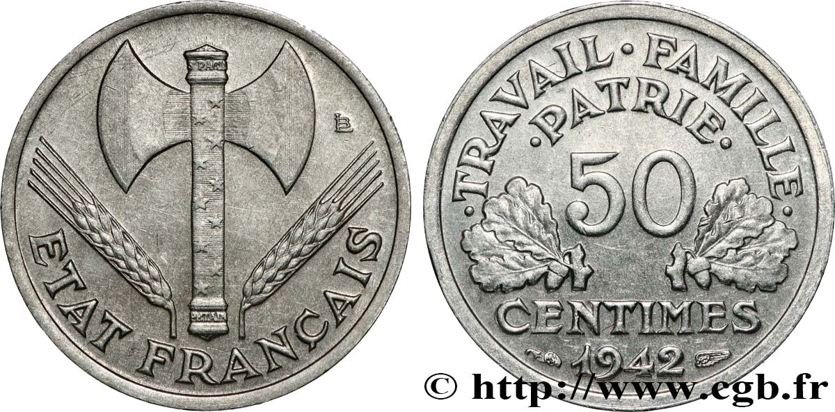 50 centimes Francisque, lourde 1942 Paris F.195/3 VZ62 