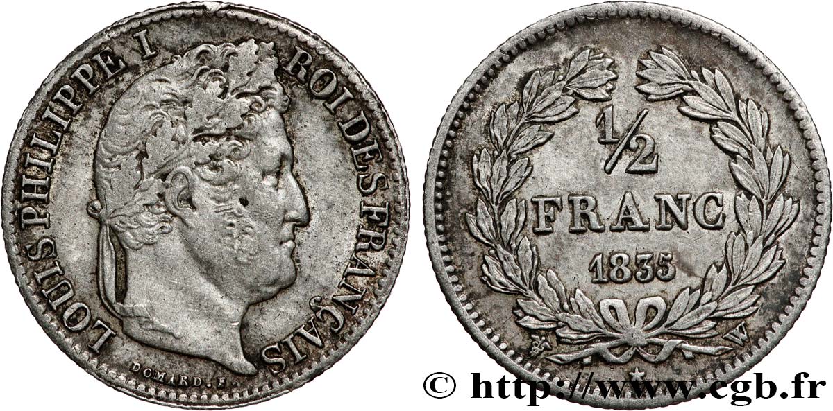 1/2 franc Louis-Philippe 1835 Lille F.182/61 BB 