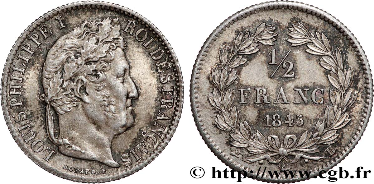 1/2 franc Louis-Philippe 1845 Rouen F.182/109 VZ62 