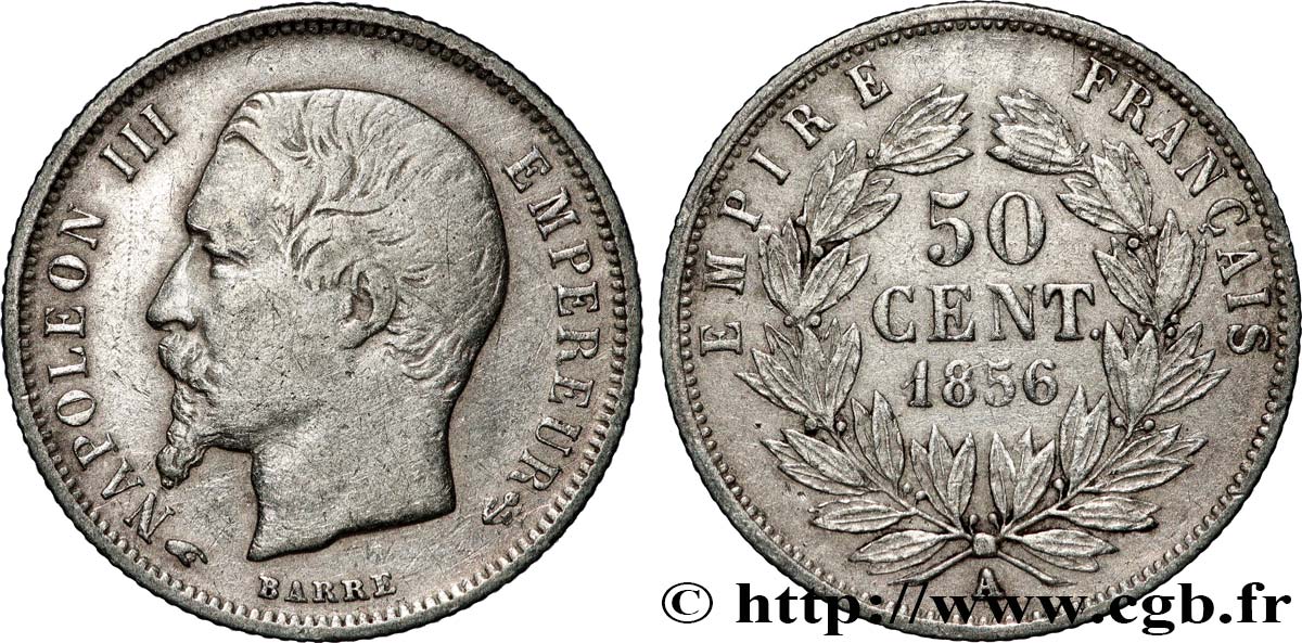 50 centimes Napoléon III, tête nue 1856 Paris F.187/4 VF 