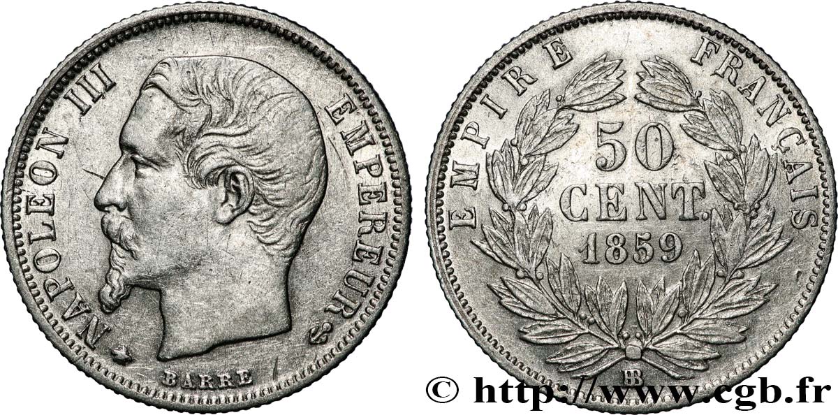 50 centimes Napoléon III, tête nue 1859 Strasbourg F.187/11 MBC 