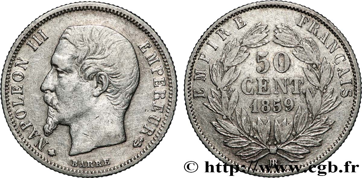 50 centimes Napoléon III, tête nue 1859 Strasbourg F.187/11 BB 