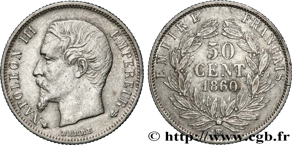 50 centimes Napoléon III, tête nue 1860 Strasbourg F.187/14 BB 