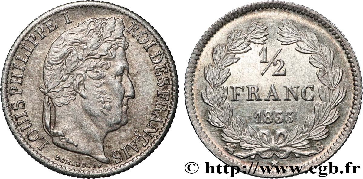 1/2 franc Louis-Philippe 1833 Rouen F.182/30 SUP62 