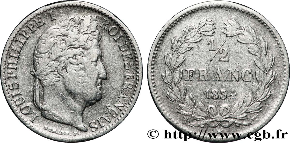 1/2 franc Louis-Philippe 1834 Lille F.182/52 q.BB 