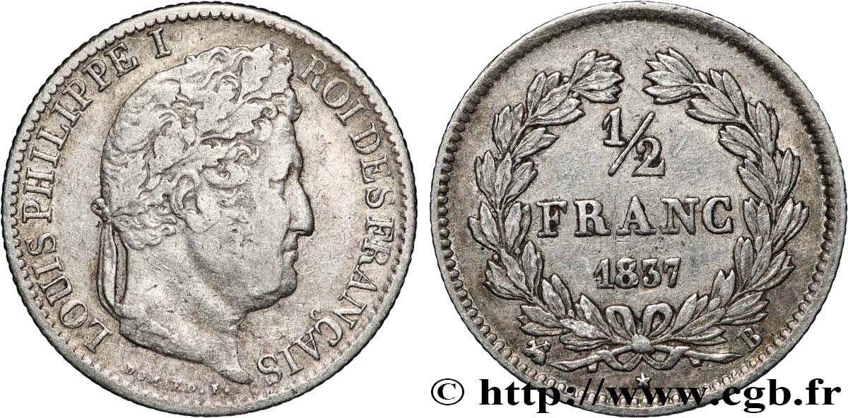 1/2 franc Louis-Philippe 1837 Rouen F.182/68 VF35 