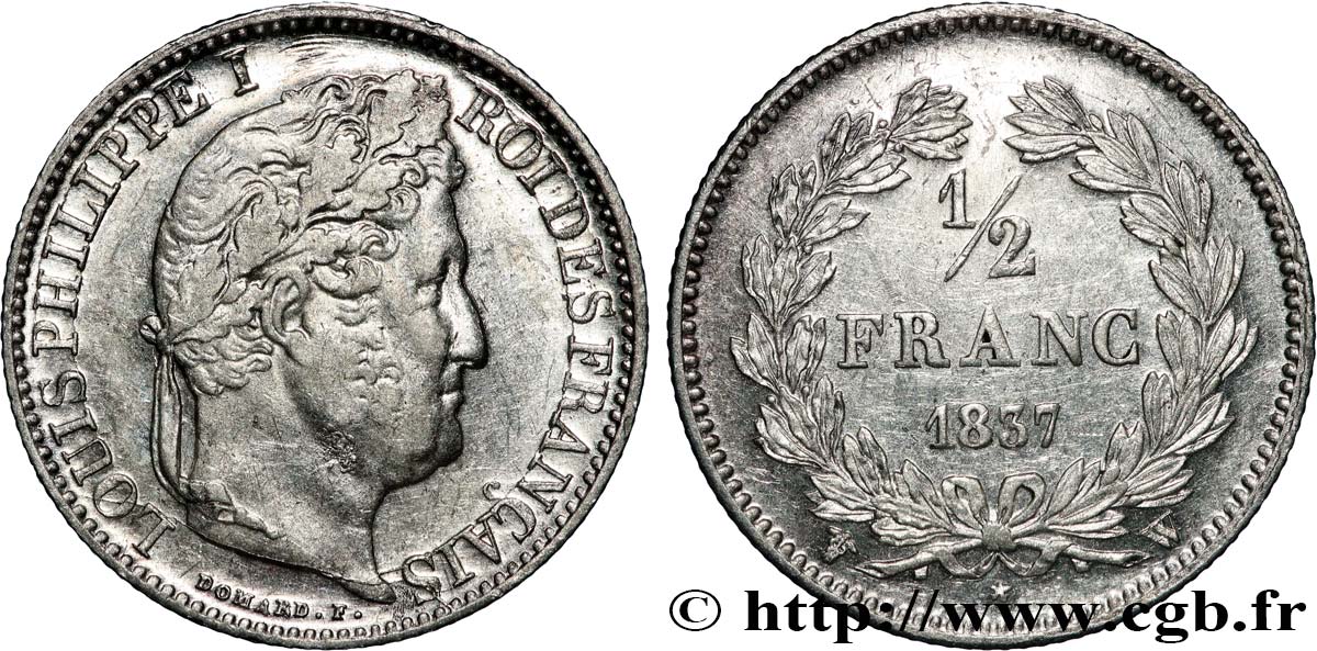 1/2 franc Louis-Philippe 1837 Lille F.182/72 EBC 