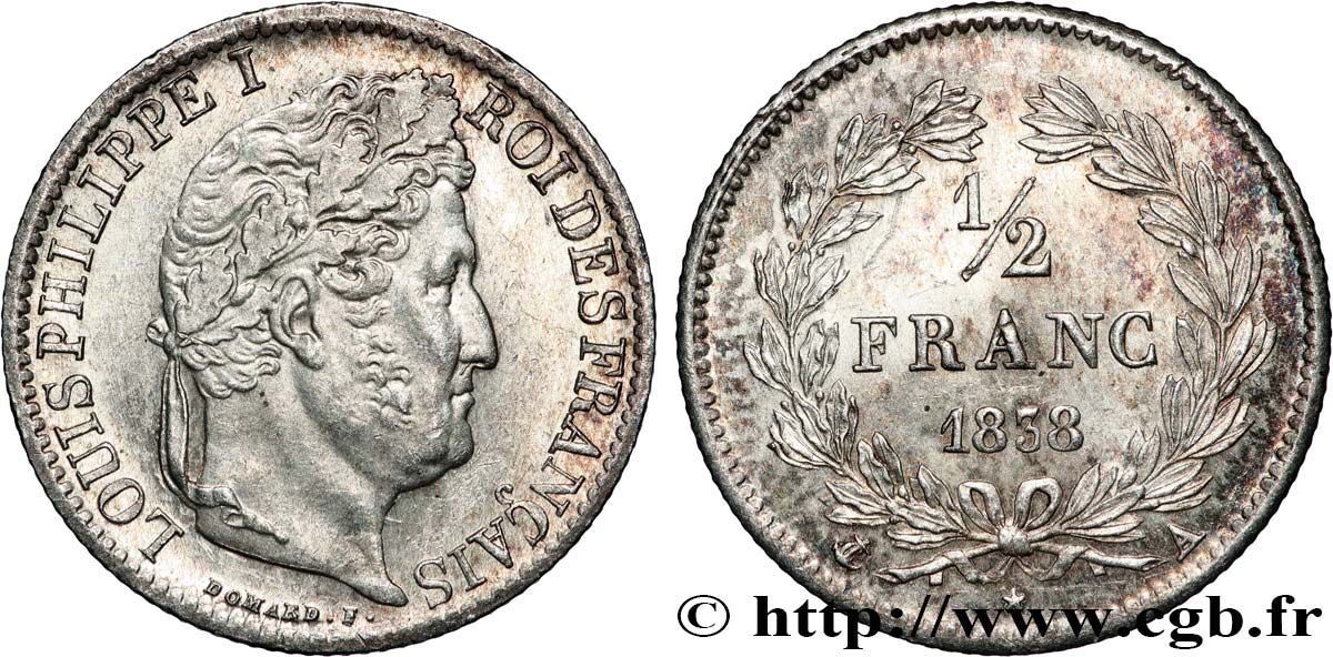 1/2 franc Louis-Philippe 1838 Paris F.182/73 fST63 