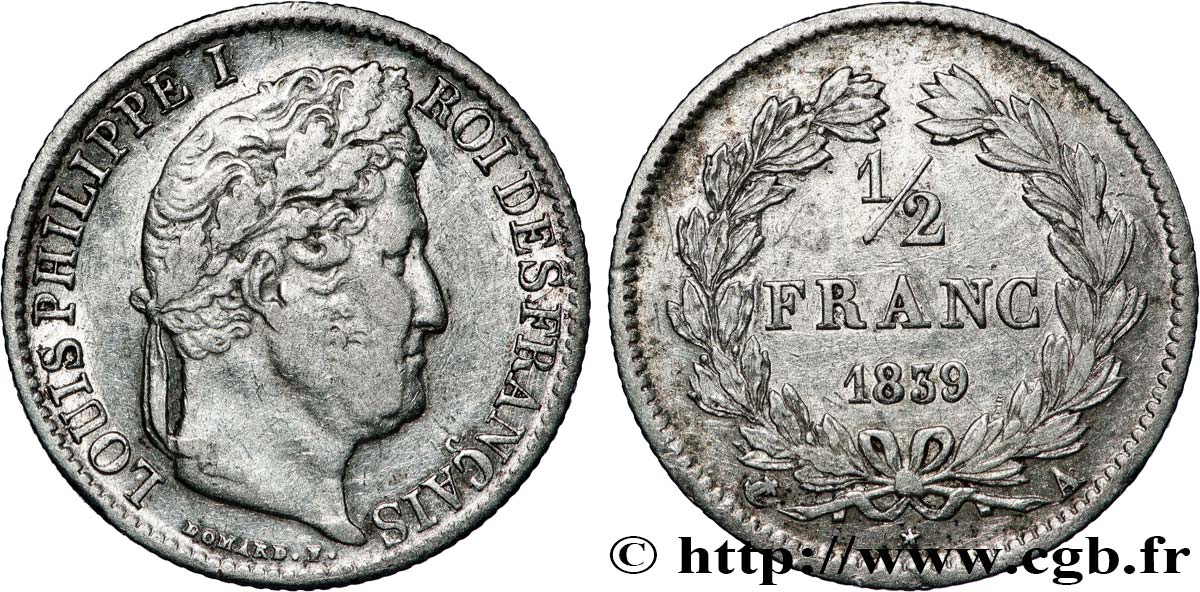 1/2 franc Louis-Philippe 1839 Paris F.182/78 MBC 