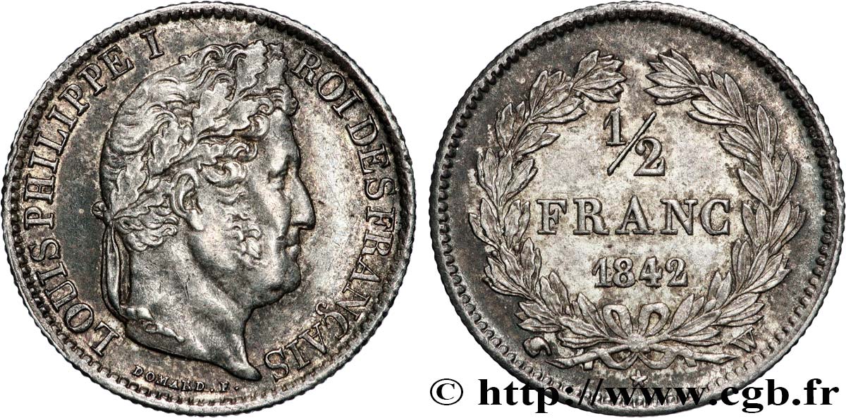 1/2 franc Louis-Philippe 1842 Lille F.182/98 TTB+ 