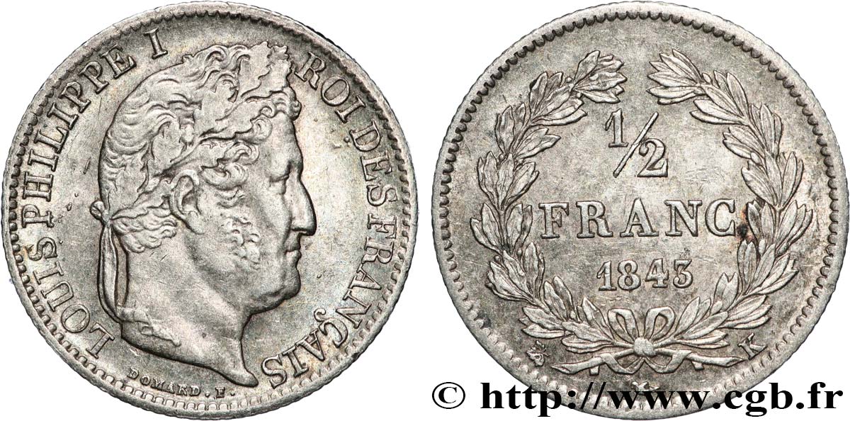 1/2 franc Louis-Philippe 1843 Bordeaux F.182/101 MBC53 