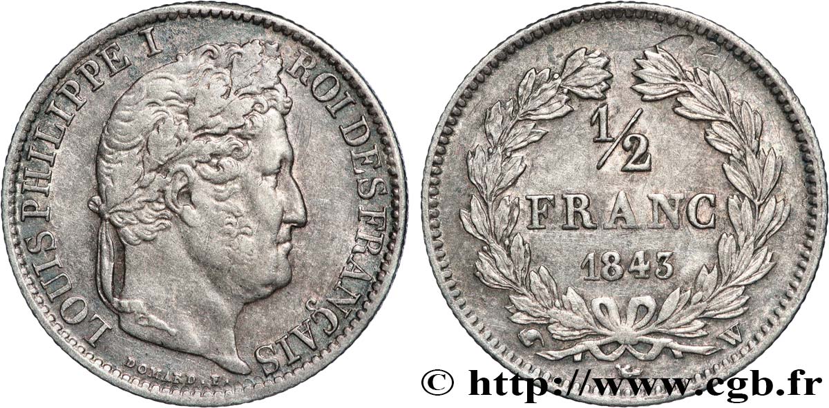 1/2 franc Louis-Philippe 1843 Lille F.182/102 TTB50 
