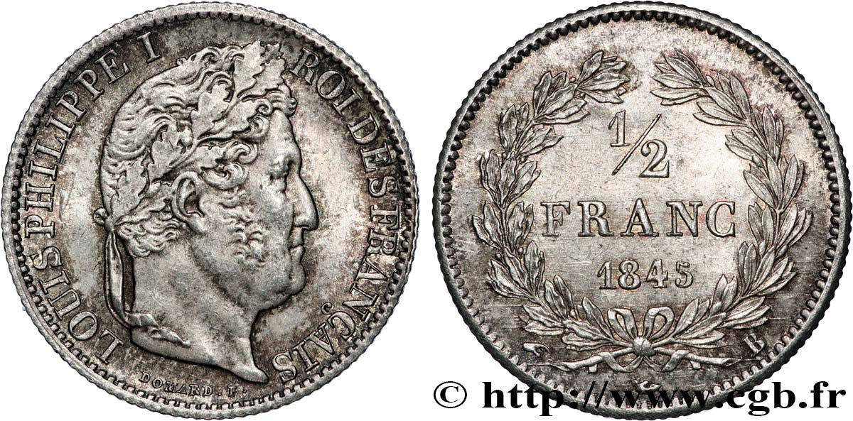1/2 franc Louis-Philippe 1845 Rouen F.182/109 MS62 