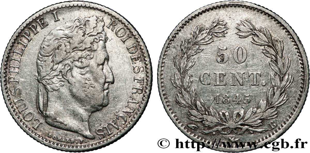 50 centimes Louis-Philippe 1845 Rouen F.183/1 TTB 