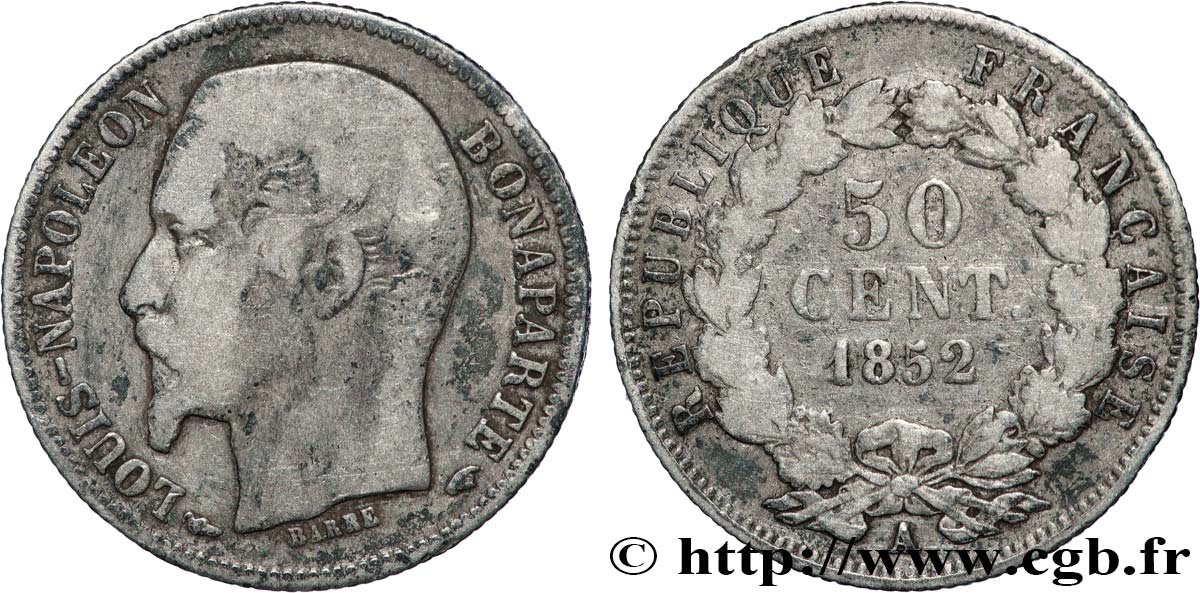 50 centimes Louis-Napoléon 1852 Paris F.185/1 S15 