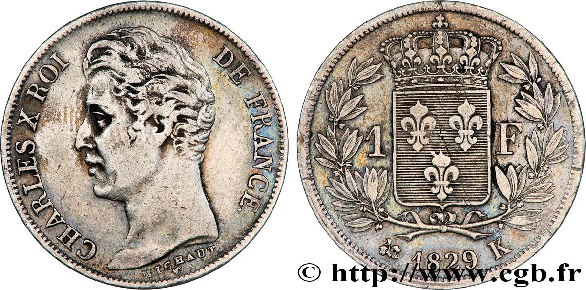 1 franc Charles X, matrice du revers à quatre feuilles 1829 Bordeaux F.207A/19 BC+ 