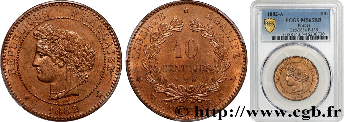 10 centimes Cérès 1882 Paris F.135/26 MS65 PCGS