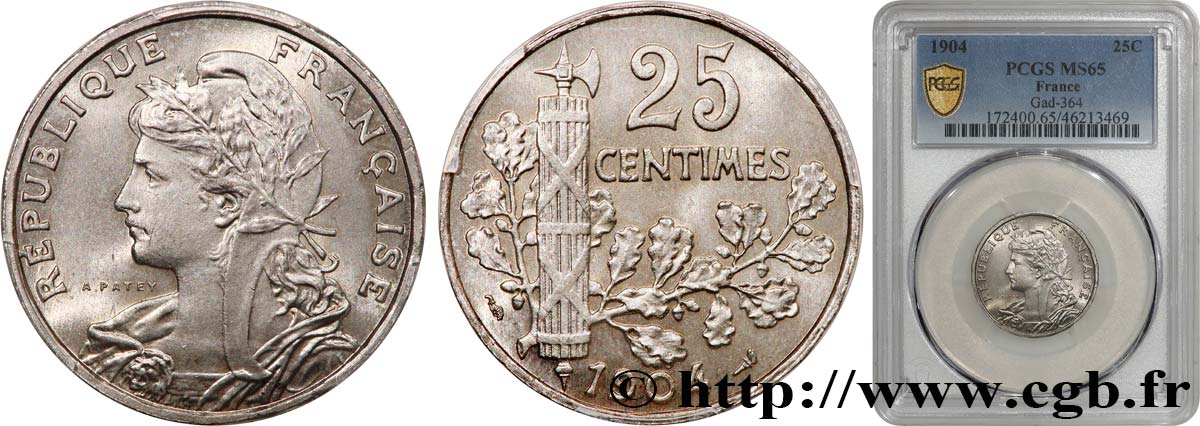 25 centimes Patey, 2e type 1904  F.169/2 ST65 PCGS