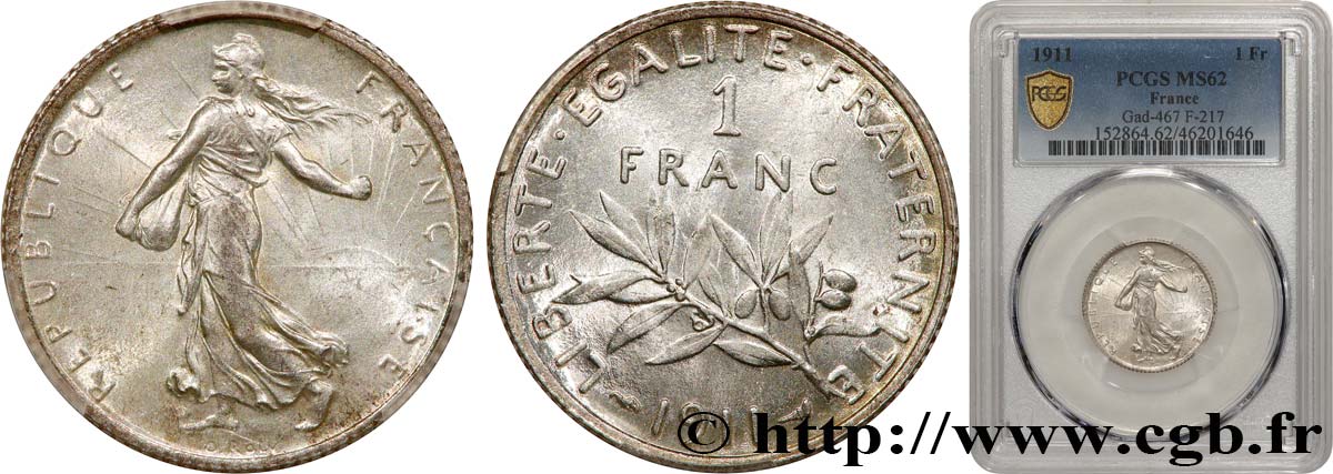 1 franc Semeuse 1911 Paris F.217/16 SUP62 PCGS