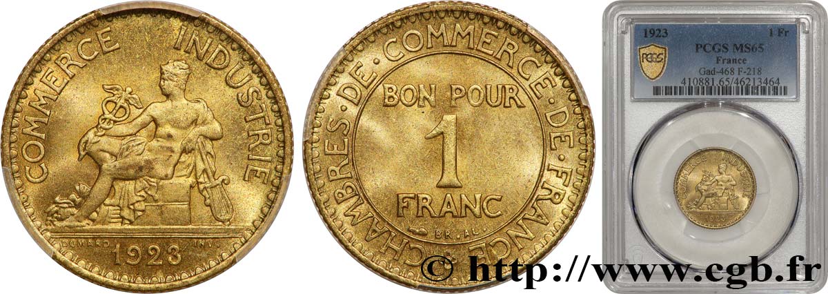 1 franc Chambres de Commerce 1923 Paris F.218/5 MS65 PCGS