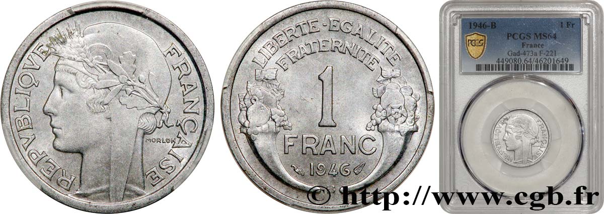 1 franc Morlon, légère 1946 Beaumont-Le-Roger F.221/10 fST64 PCGS
