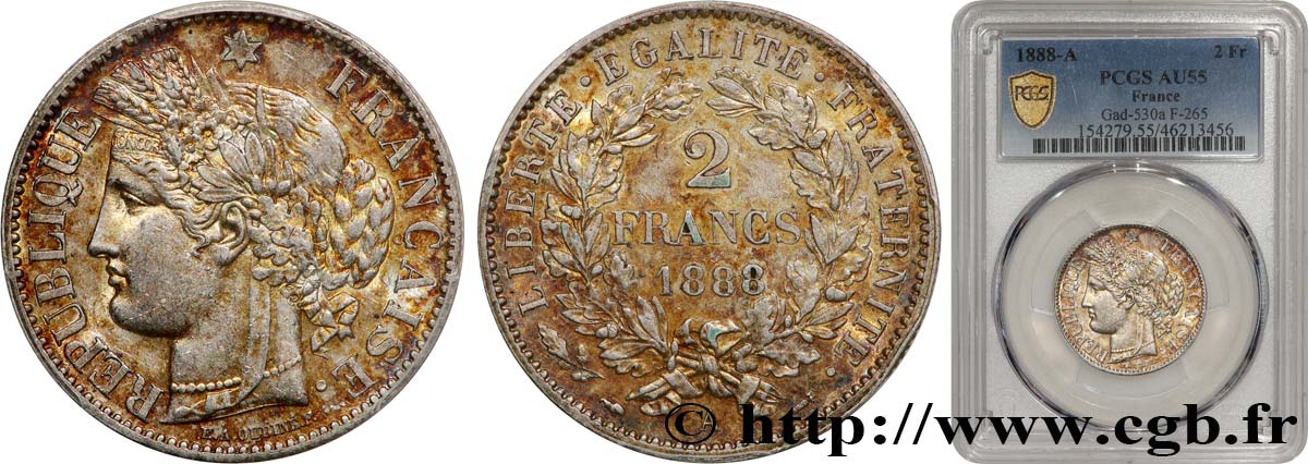2 francs Cérès, avec légende 1888 Paris F.265/14 SUP55 PCGS